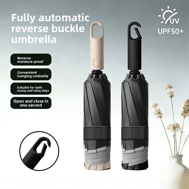 Automatic Reverse Buckle 3-Fold Umbrella – 10-Rib UV Protection Sun & Rain Umbrella