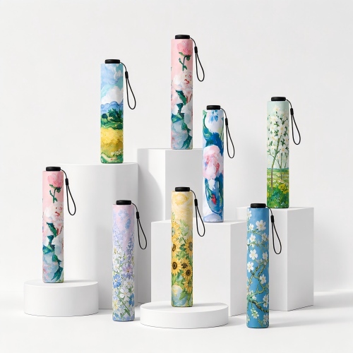 UPF50+ 3-Fold Sun & Rain Umbrella with Oil-Painting Design