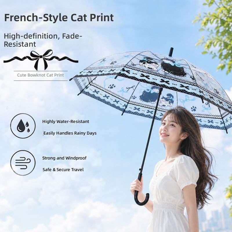 Clear Cat Transparent Umbrella | Automatic Cute PVC Rain Umbrella