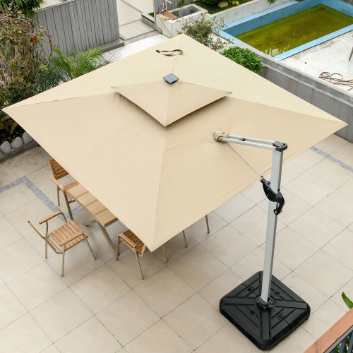 LED Cantilever Patio Umbrella – Double-Top Commercial Outdoor Umbrella for Cafe & Restaurant