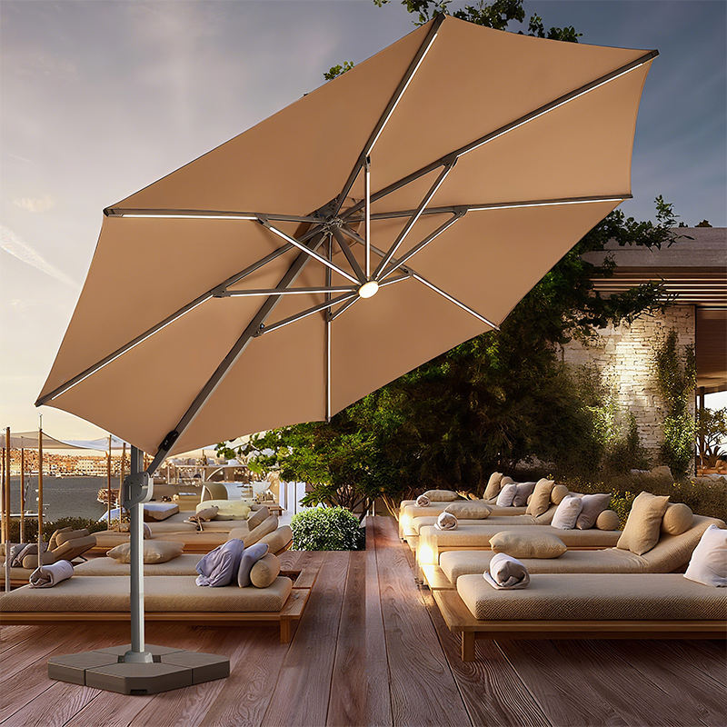 Solar LED Patio Umbrella – Large Aluminum Roman Outdoor Parasol with Crank & Tilt