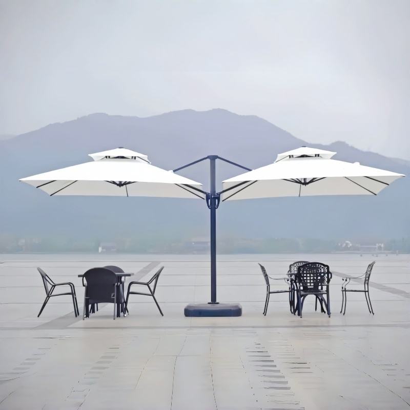 Double-Sided Patio Umbrella – Large Twin Outdoor Parasol with Solar LED & Crank