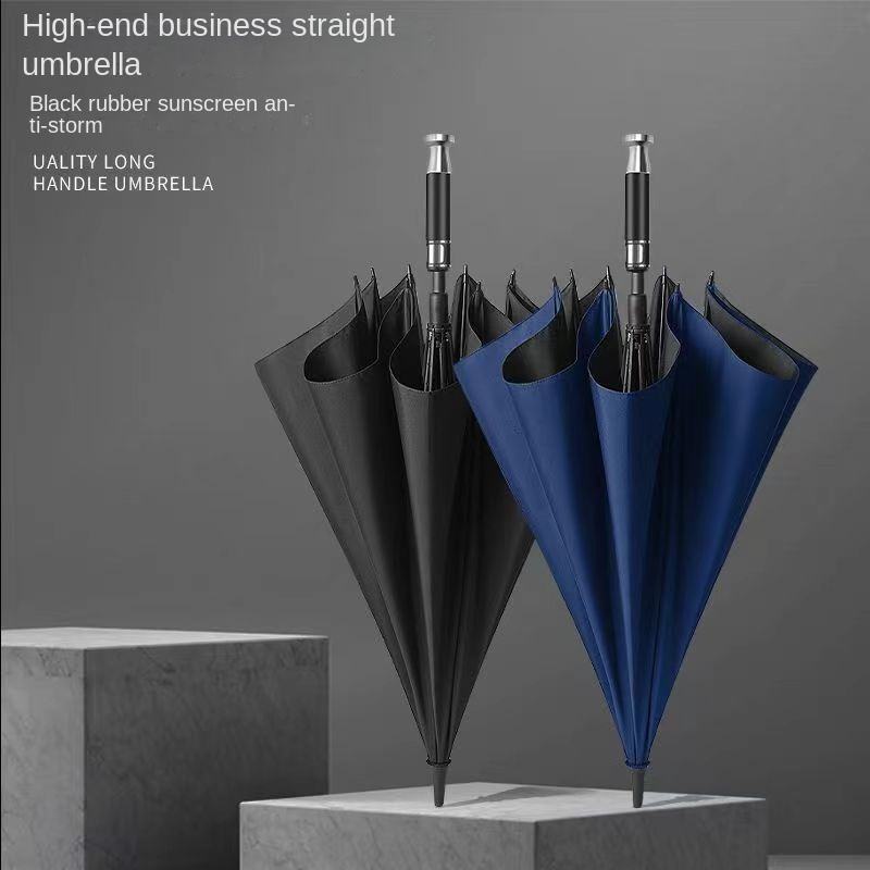 70cm 8‑Rib Auto Open Luxury Straight Umbrella, Full Fiberglass Frame, Semi‑Black Coated Fabric, Silver‑Plated Rubber Paint Handle, Wholesale & Custom Logo Available