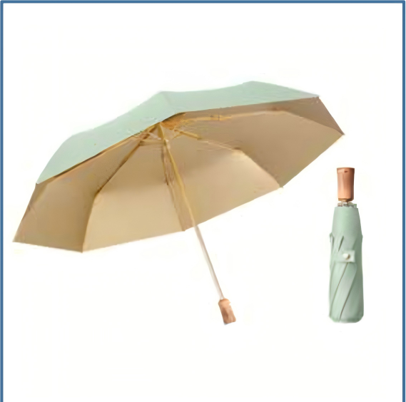 55cm 8‑Rib 3 Fold Manual Umbrella, Full Gold Coating Canopy, Aluminium‑alloy Golden Frame, Wooden Handle, Sun Protection Parasol Wholesale Custom Logo