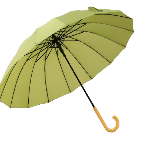 16K Curved Wooden Handle Pongee Straight Umbrella | Custom Logo Promotional Umbrella