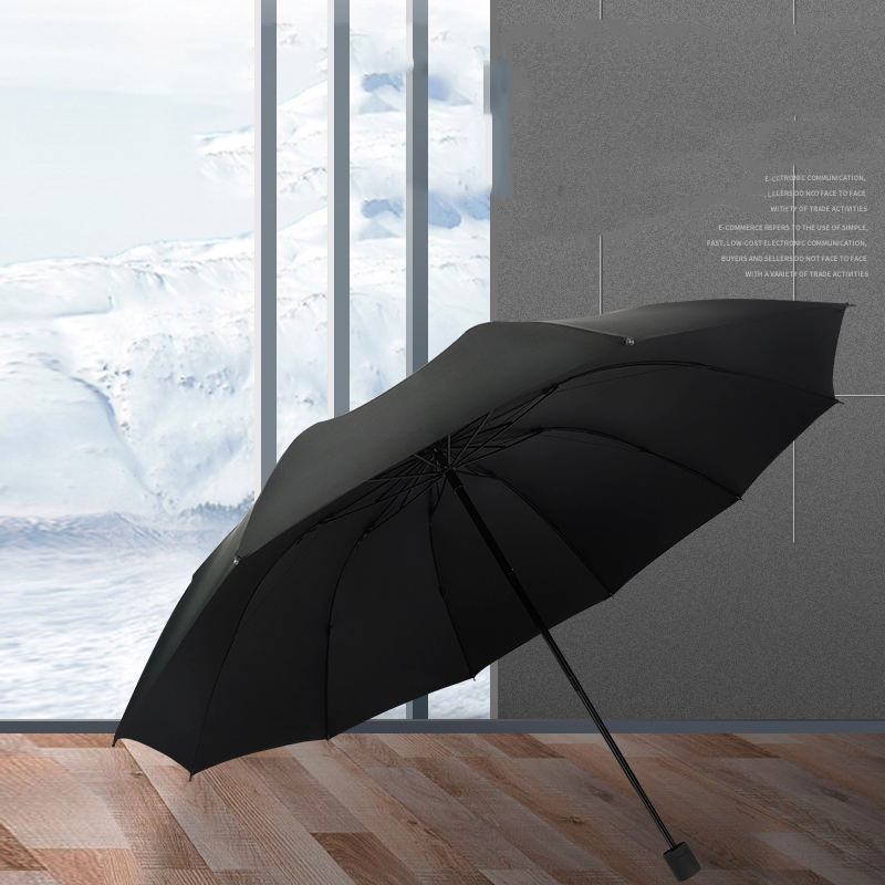 Manual 10 Ribs Black Coated Folding Umbrella, 105cm Diameter Portable Sun Rain Dual‑use Compact Travel Umbrella