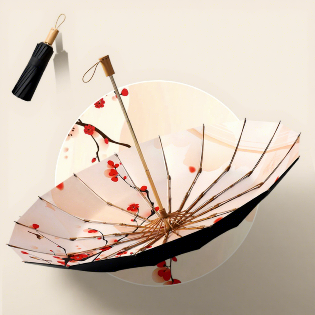 3-Fold Manual Wooden Handle UV Protection Umbrella