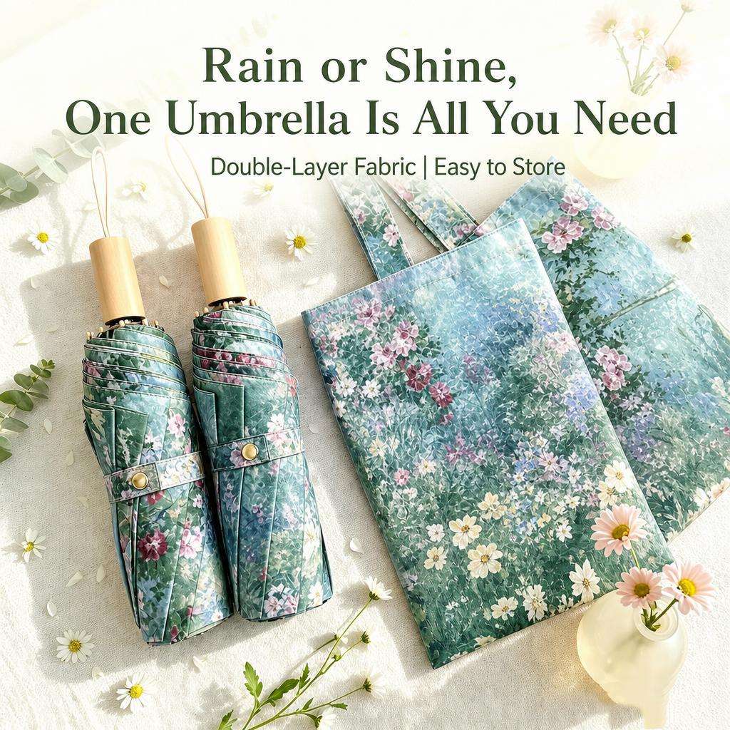 3-Fold Double-Layer UV Protection Wooden Handle Umbrella