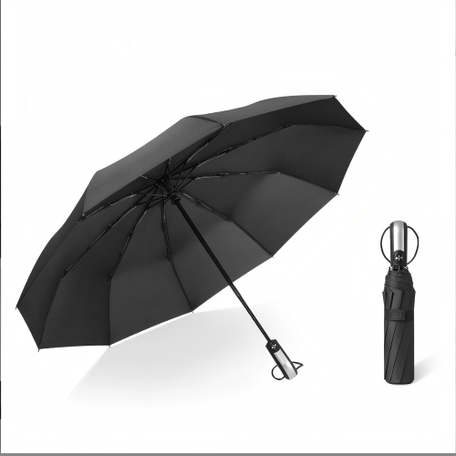 60cm 10-Rib 3 Fold Full Automatic Umbrella, Impact Water-Repellent Fabric, Sturdy Steel Frame, Business Style Rain Parasol Wholesale Custom Logo