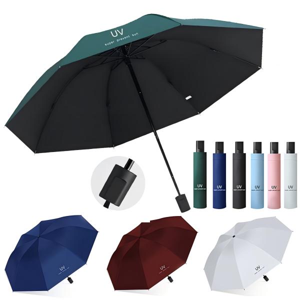 55cm 8‑Rib 3 Fold Manual Umbrella, Black Coating Canopy, Paradise Style Steel Rib Frame, Plastic Handle, UV Sun Protection Parasol Wholesale Custom Logo