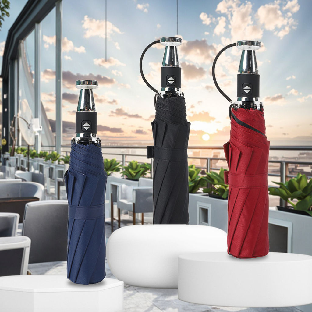 60CM 10‑Rib 3 Fold Full Automatic Umbrella, Semi‑Blackout Coating Canopy, Fiberglass Frame, Rolls‑Royce Style Handle, UV Protection Business Parasol Wholesale Custom Logo